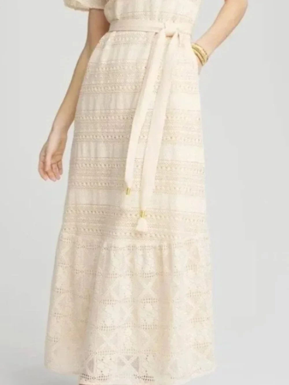 NWOT Chico's Crochet Maxi Dress   Cream Lace Tiered V-Neck US 4 Ivory - Picture 5 of 10